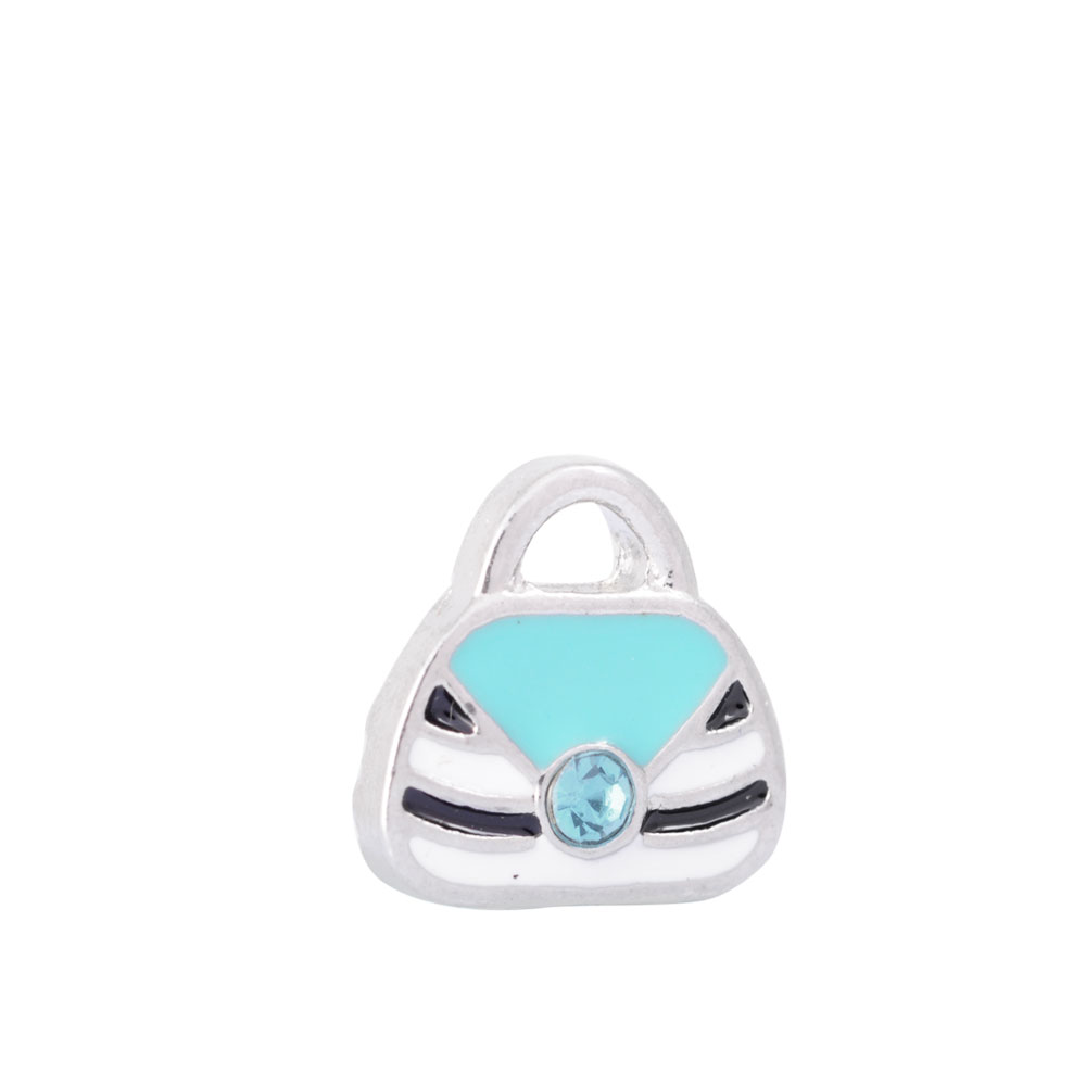 PandaHall Alloy Enamel Cabochons, with Rhinestone, Floating locket Charms, HandBag, PaleTurquoise, 9x9x2.7mm Alloy Bag Green