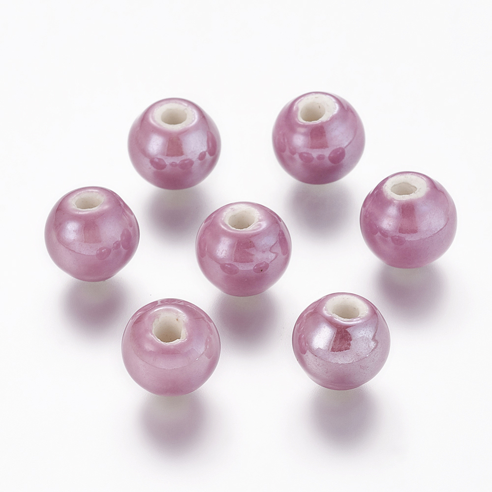 PandaHall Pearlized MediumOrchid Handmade Porcelain Round Beads, 10mm, Hole: 2~3mm Porcelain Round Purple