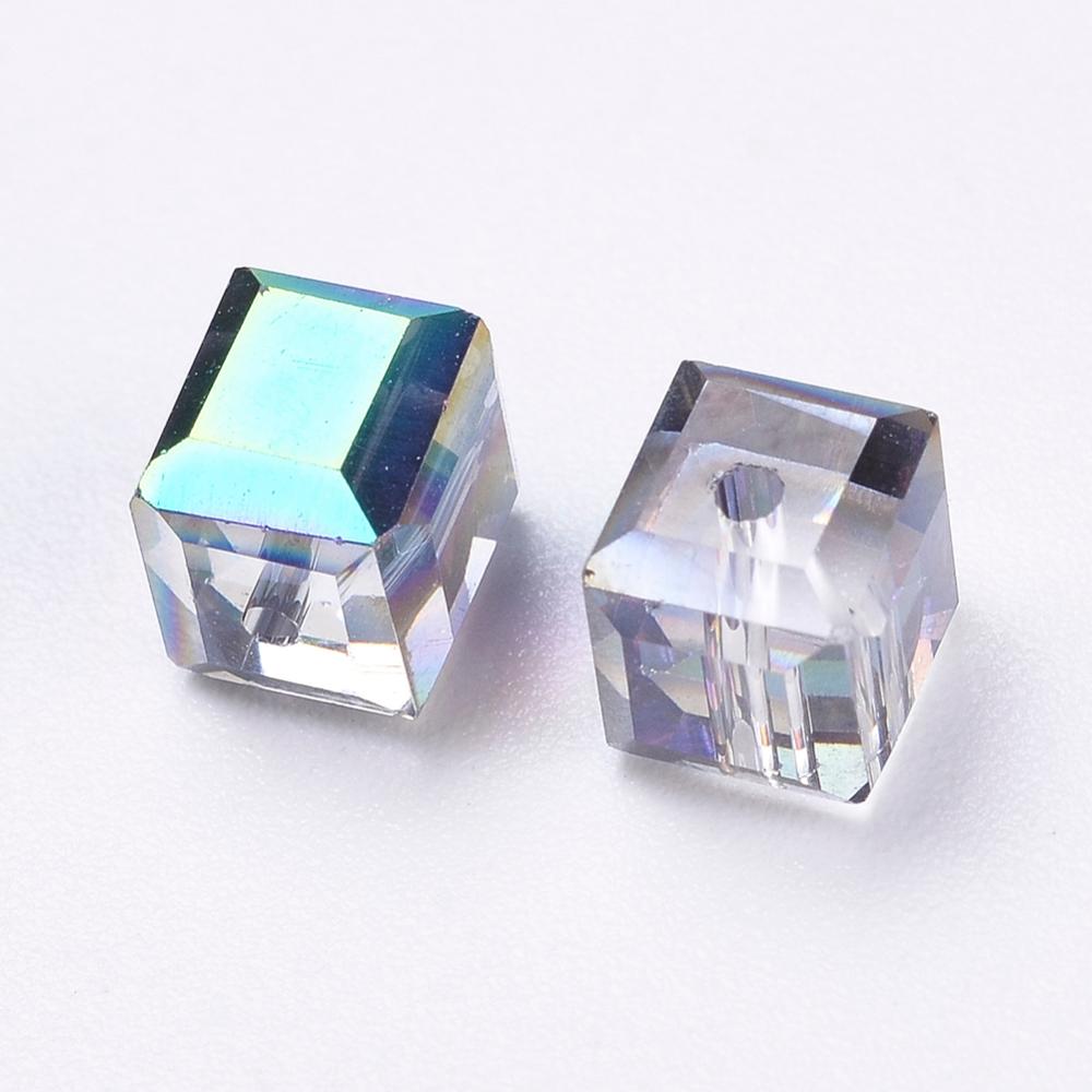 PandaHall Imitation Austrian Crystal Beads, Grade AAA, Faceted, Cube, Colorful, 5~5.5x5~5.5x5~5.5mm, Hole: 0.8~1.1mm Glass Cube