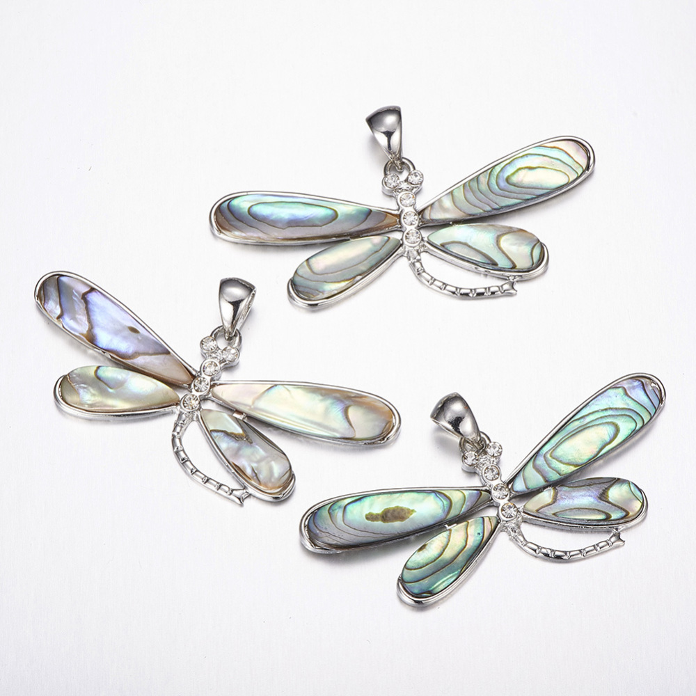 PandaHall Abalone/Paua Shell Big Pendants, with Brass Findings, Butterfly, Platinum, 55x23x3mm, Hole: 4.5x6mm Paua Shell Butterfly