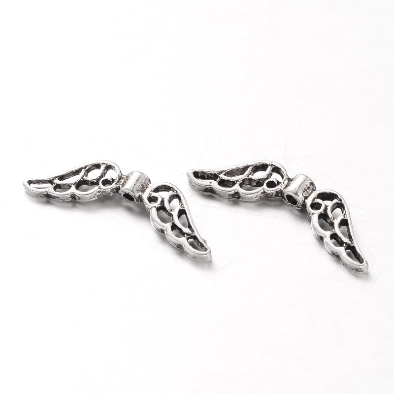 PandaHall Alloy Beads, Lead Free and Nickel Free, Wing, Antique Silver, 21x6x2.5mm, Hole: 1mm Alloy Wing