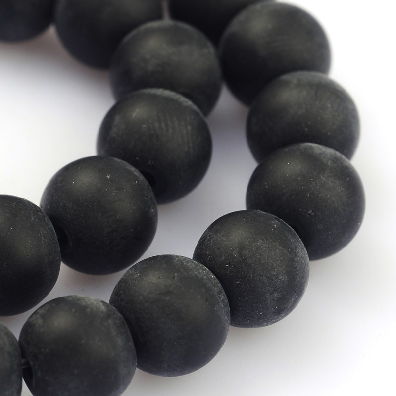 PandaHall Frosted Glass Round Bead Strands, Black, 8mm, Hole: 1mm; about 43pcs/strand, 12.5" Glass Round Black