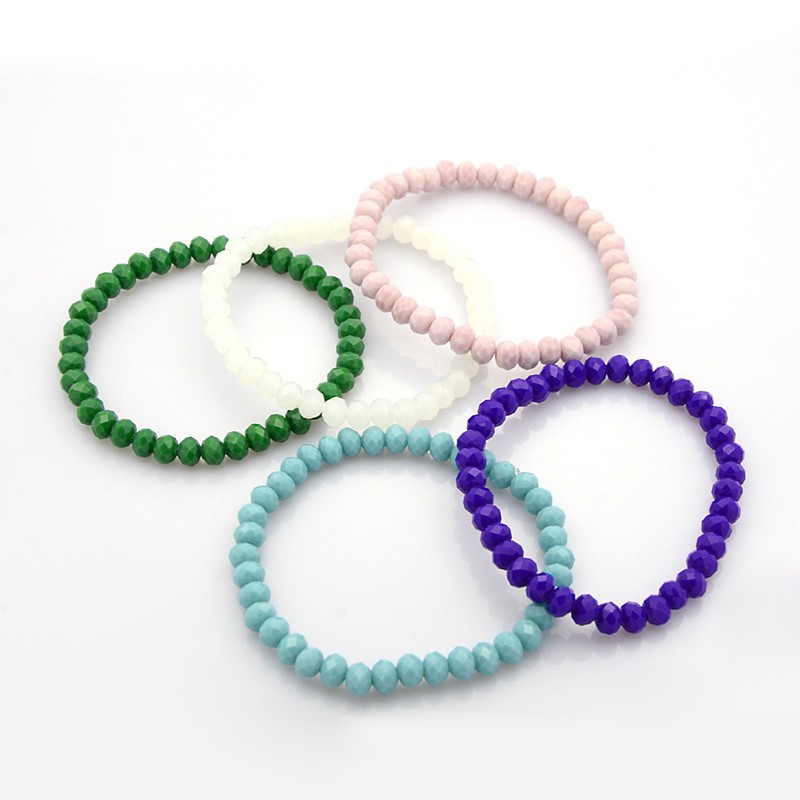 PandaHall Opaque Solid Color Crystal Glass Rondelle Beads Stretch Bracelets, Mixed Color, 65mm Glass Multicolor