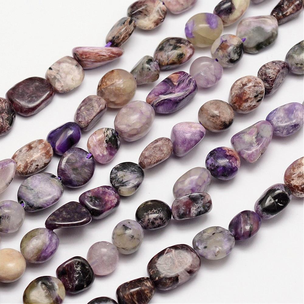 PandaHall Natural Charoite Bead Strands, Nuggets, 3~14x3~14mm, Hole: 1mm; about 15.35" Charoite Nuggets