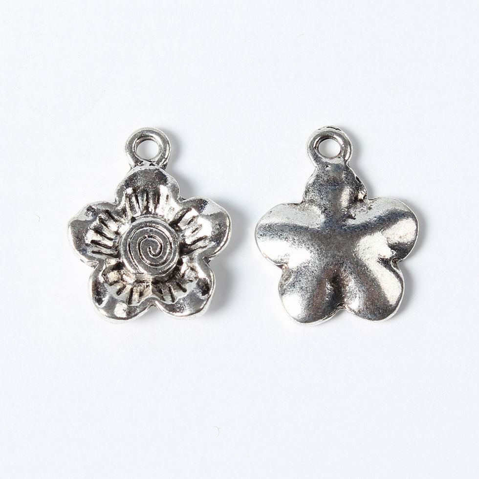 PandaHall Tibetan Silver Pendant, Flower, Lead Free and Cadmium Free, Antique Silver, about 17.5mm long, 15mm wide, 3mm thick, hole: 1.5mm...