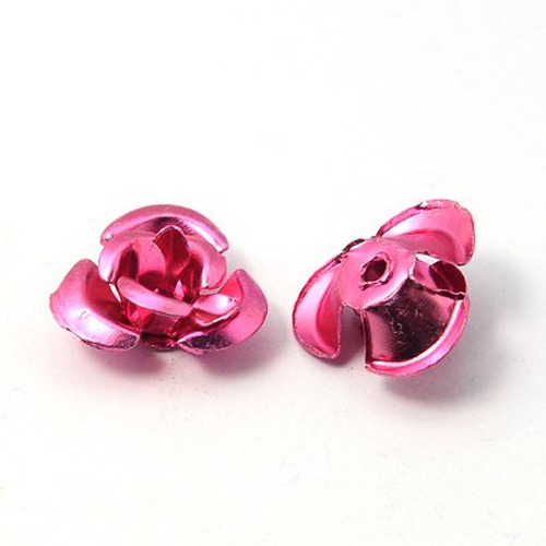 PandaHall 100PCS Tiny Aluminum Rose Metal Beads, Flower Decoration for Phone, PearlPink, 12x7mm, Hole: 1mm Aluminum Flower Pink