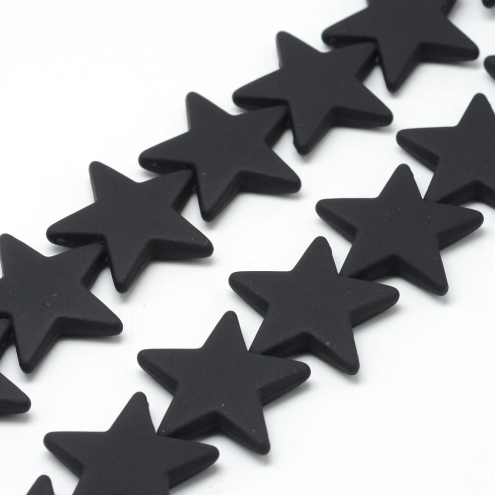 PandaHall Rubberized Style Acrylic Beads Strands, Star, Black, 26x27.5x5.5mm, Hole: 1.5mm Acrylic Star Black