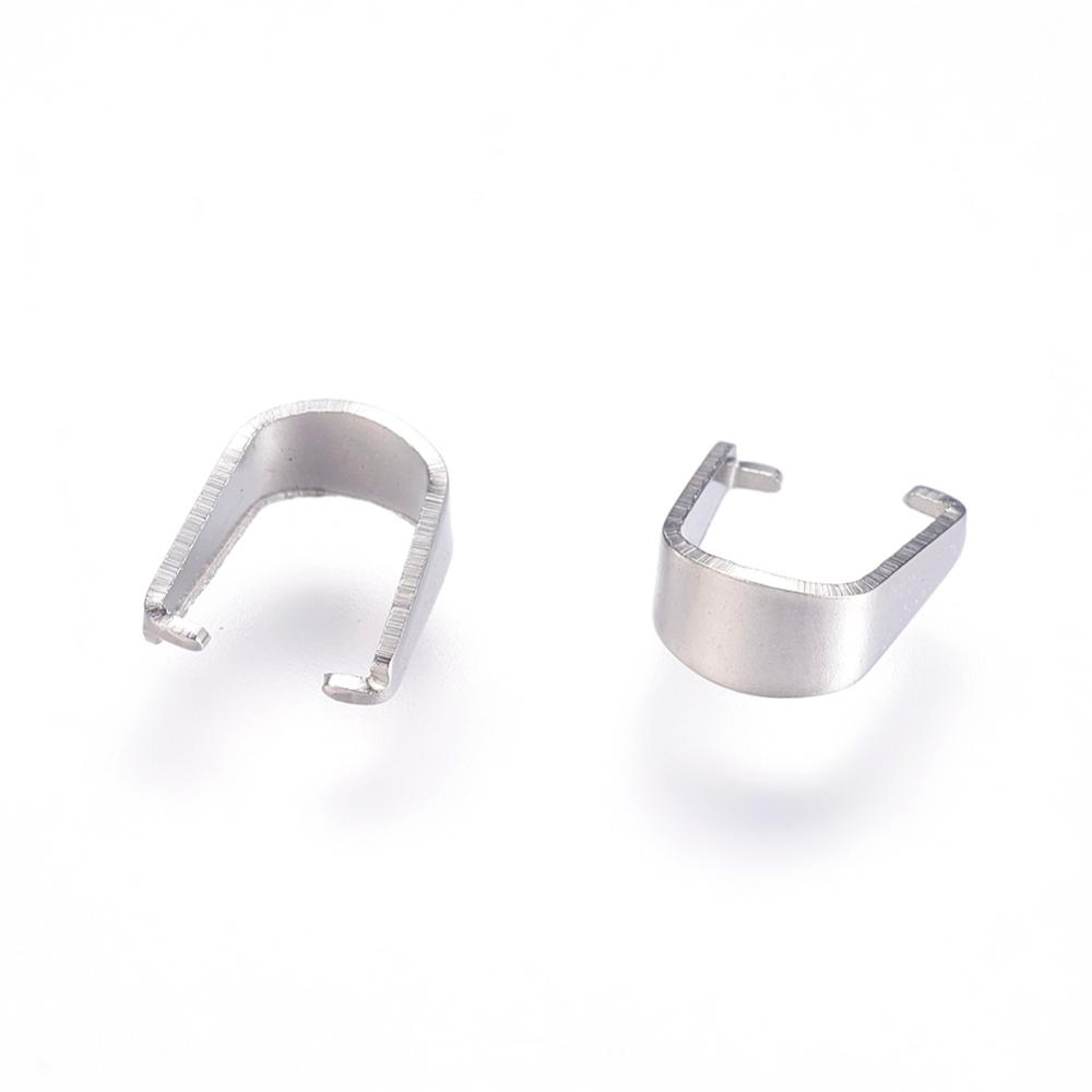 PandaHall 304 Stainless Steel Snap On Bails, Stainless Steel Color, 8x7.5x3.5mm, Pin: 0.5mm Stainless Steel