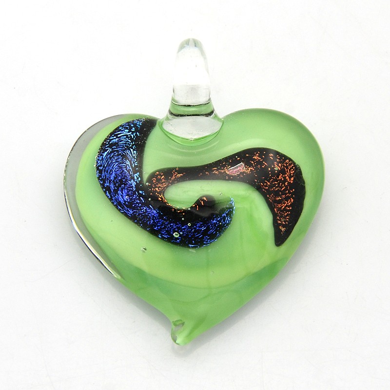 PandaHall 1Box Handmade Dichroic Glass Heart Pendants, with Random Color Cardboard Ribbon Bowknot Gift Box, LightGreen, 39x36x11mm, Hole...