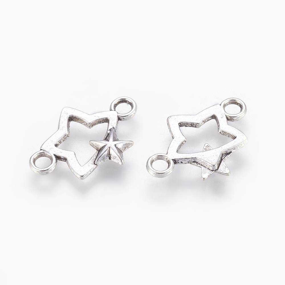 PandaHall Antique Silver Alloy Star Links, Lead Free, 18.5x12.5x2.5mm, Hole: 2mm Alloy Star