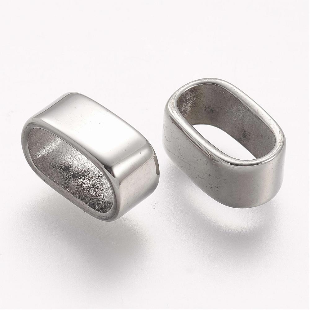 PandaHall 304 Stainless Steel Slide Charms, Rectangle, Stainless Steel Color, 7.5x12x5mm, Hole: 5.5x10mm Stainless Steel Rectangle