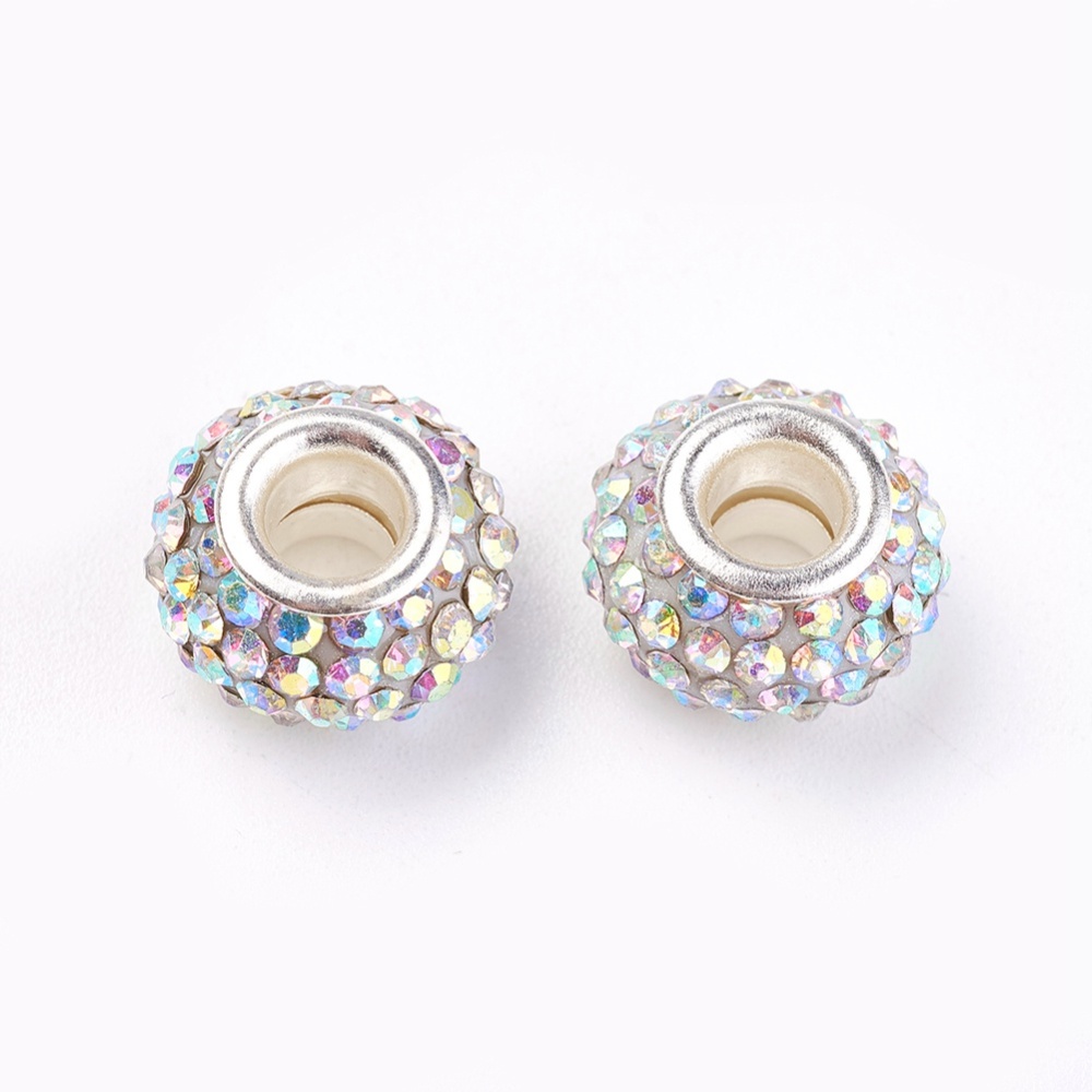 PandaHall Grade A Rhinestone European Beads, Large Hole Beads, Resin, with Silver Color Brass Core, Rondelle, Crystal AB, 12x8mm, Hole: 4mm...