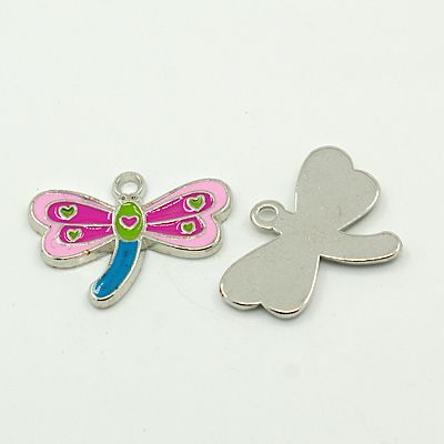 PandaHall Alloy Enamel Dragonfly Pendants, Lead Free and Cadmium Free, Platinum, about 18mm long, 24mm wide, 1mm thick, hole:2mm...