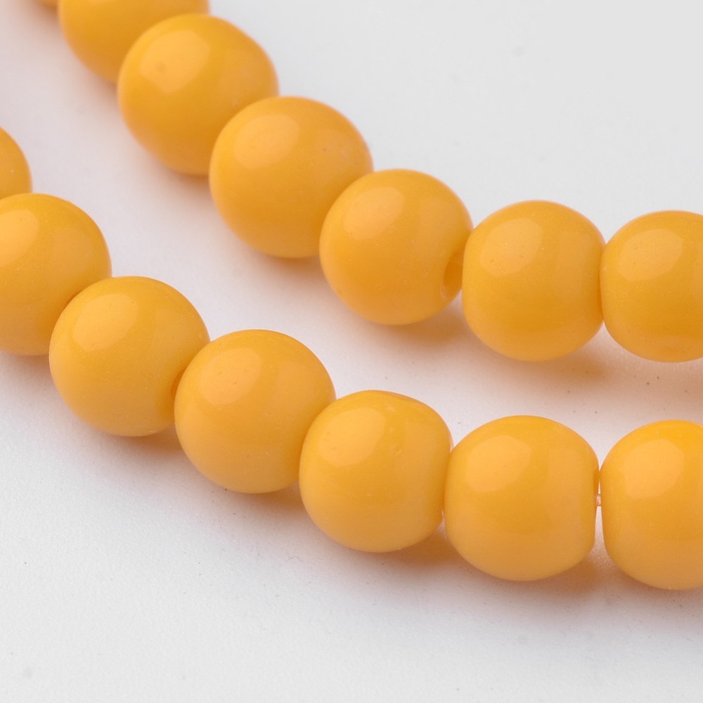 PandaHall Glass Beads Strands, Round, Dyed, Goldenrod, 6mm, Hole: 1mm; about 52pcs/strand, 11.4" Glass Round Gold