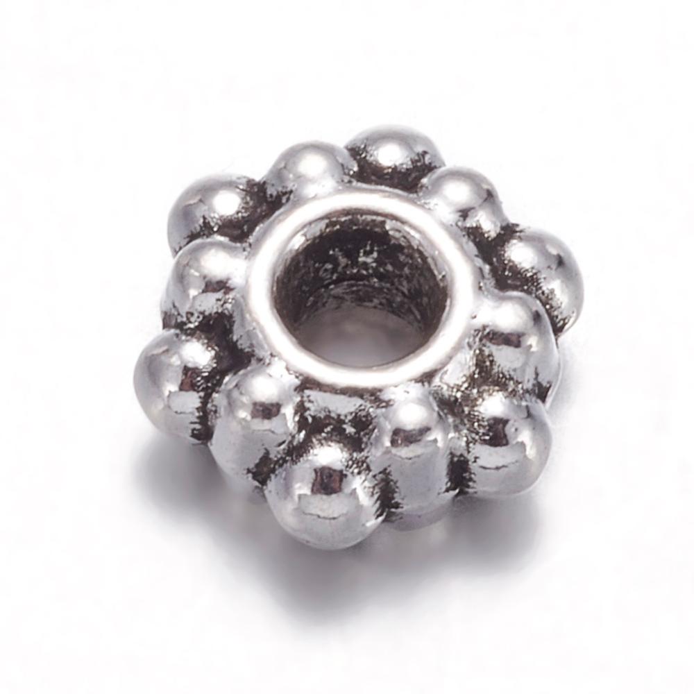 PandaHall Tibetan Style Flower Spacer Beads, Lead Free & Cadmium Free, Antique Silver, about 7mm in diameter, Hole: 1mm Alloy Flower