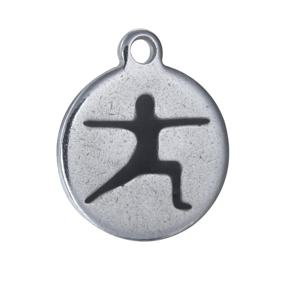 PandaHall 304 Stainless Steel Enamel Charms, Flat Round with Yoga Pattern, Black, 14x12x1.2mm, Hole: 1.5mm Stainless Steel+Enamel Flat Round...