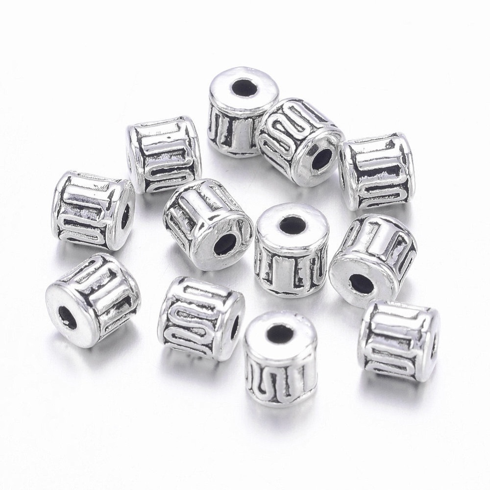 PandaHall Antique Silver Tibetan Silver Column Beads, Lead Free & Cadmium Free, about 5.5mm long, 5.5mm wide, hole: 1.5mm Alloy Column