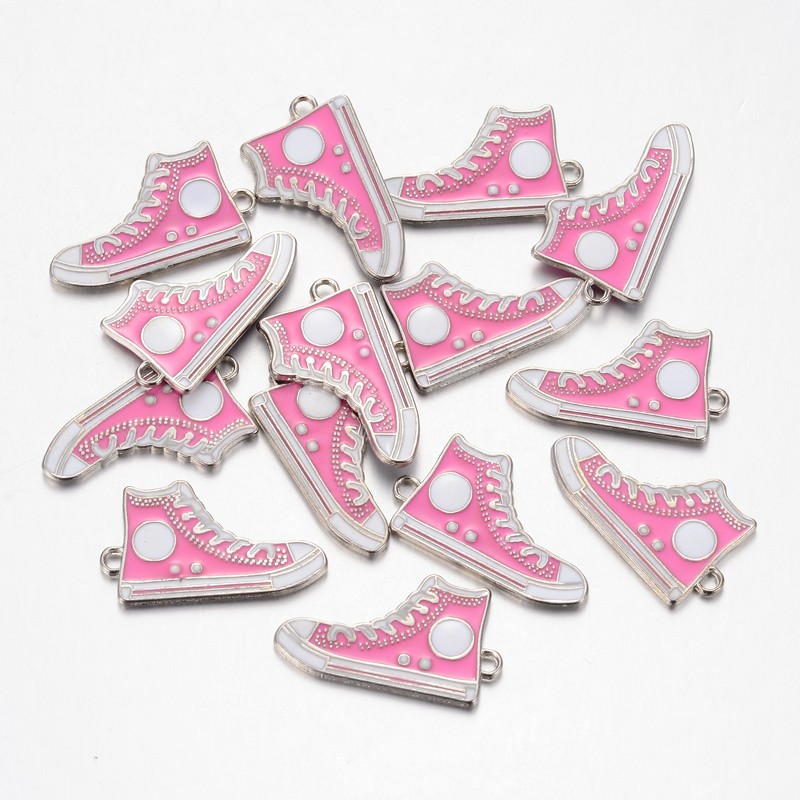 PandaHall Alloy Enamel Pendants, Lead Free and Cadmium Free, Shoes, Platinum Metal Color, Pink, 30x17x2mm, Hole: 1.5mm Alloy+Enamel Shoes...