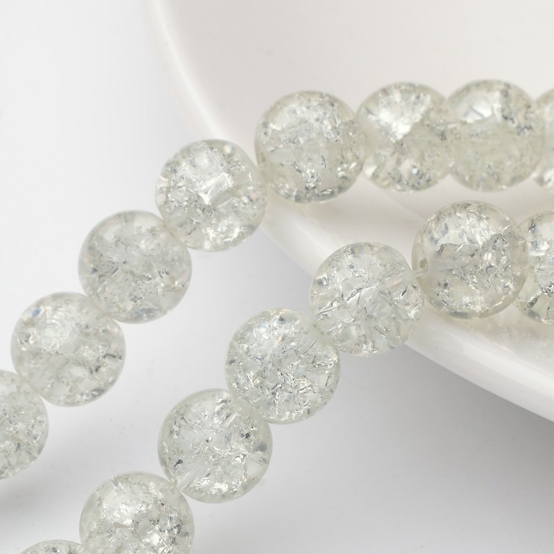 PandaHall Crackle Glass Beads Strands, Round, Clear, 10mm, Hole: 1.3~1.6mm; about 80pcs/strand, 31.4" Round Clear
