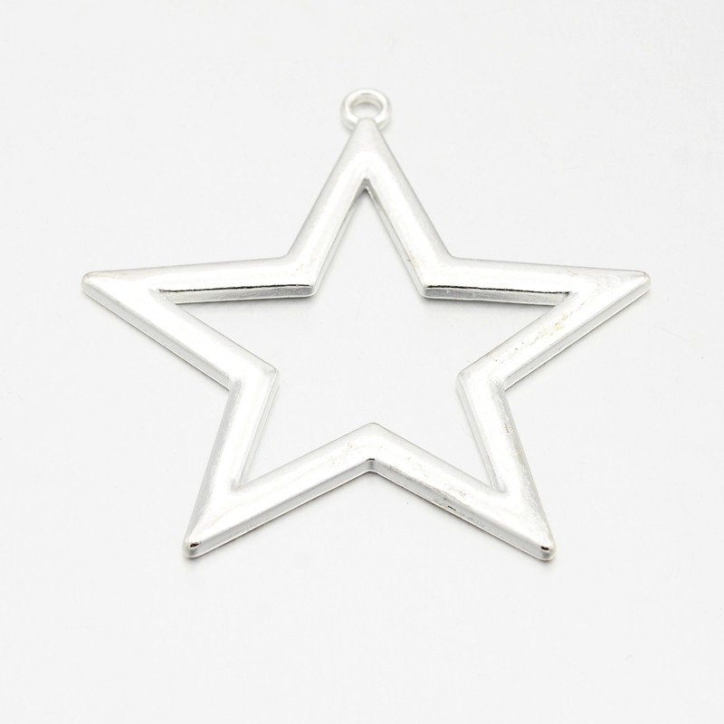 PandaHall Metal Alloy Pendants, Lead Free and Nickel Free, Silver Color, Star, 48x52x2mm, Hole: 2.5mm Alloy Star Silver