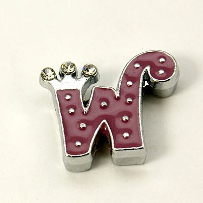 PandaHall Alloy Enamel Rhinestone Slide Charms, Letter, Platinum Metal Color, Letter.W, OldRose, 18x18x4mm, Hole: 1x8mm Alloy+Enamel Purple