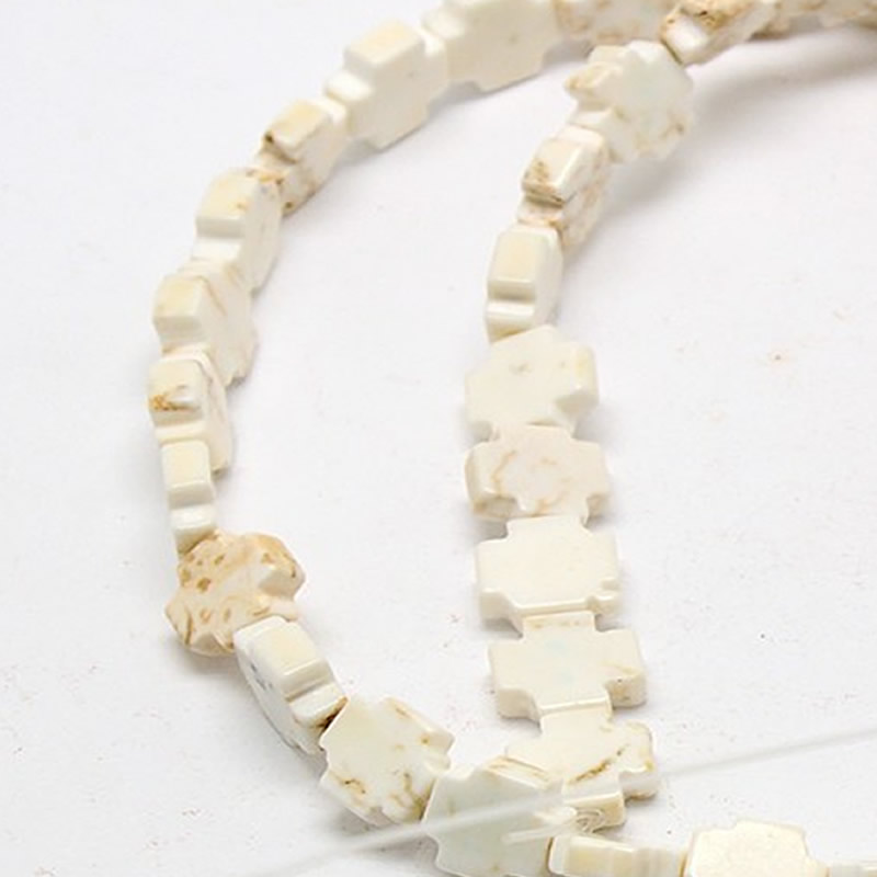PandaHall Geark Cross Natural Howlite Beads Strands, 8x8x3mm, Hole: 1mm; about 49pcs/strand, 15.5" Howlite Cross