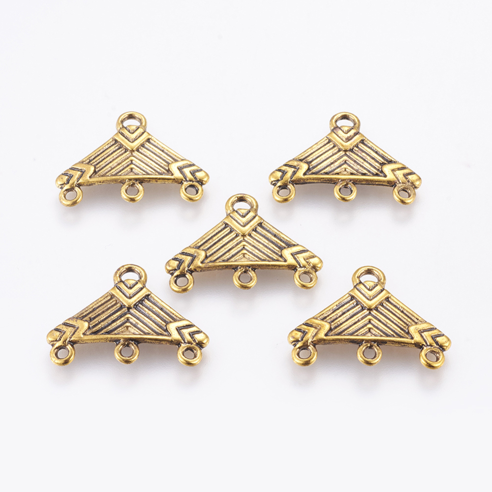 PandaHall Tibetan Style Chandelier Components Links, Lead Free & Cadmium Free, Triangle, Antique Golden, about 20mm long, 27mm wide, 2mm...