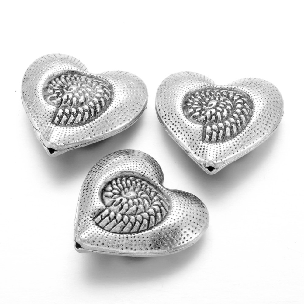PandaHall Tibetan Silver Beads, Mother's Day Gifts Making, Lead Free & Cadmium Free, 3D Heart, Antique Silver, about 30mm long, 31mm wide...