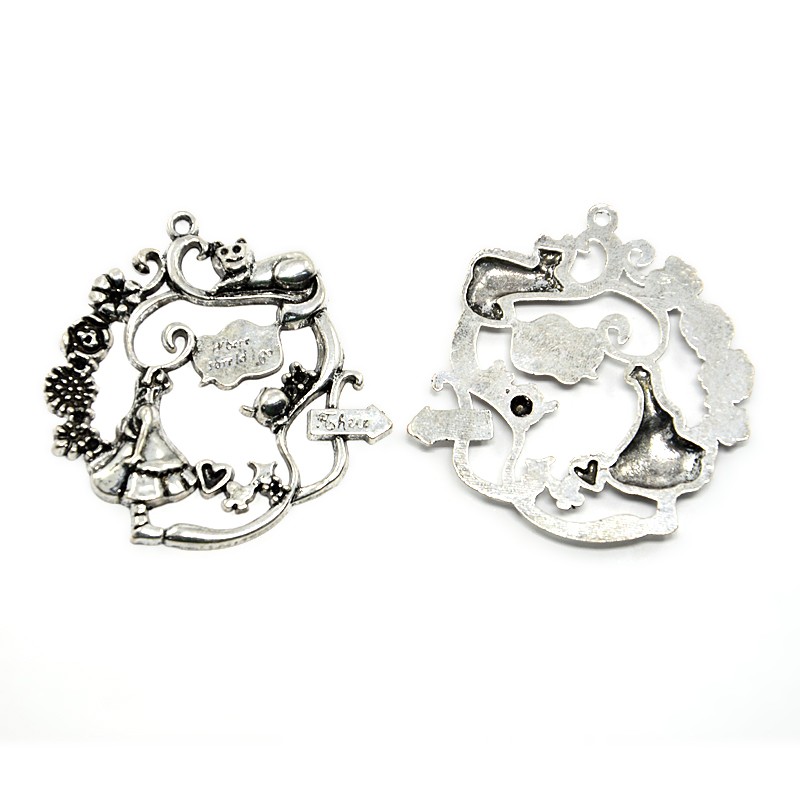 PandaHall Unique Alloy Pendants, Lead Free, Alice and the Magic Gardens, Idea For Fairy Tale Jewelry Making, Antique Silver, about 42mm long...