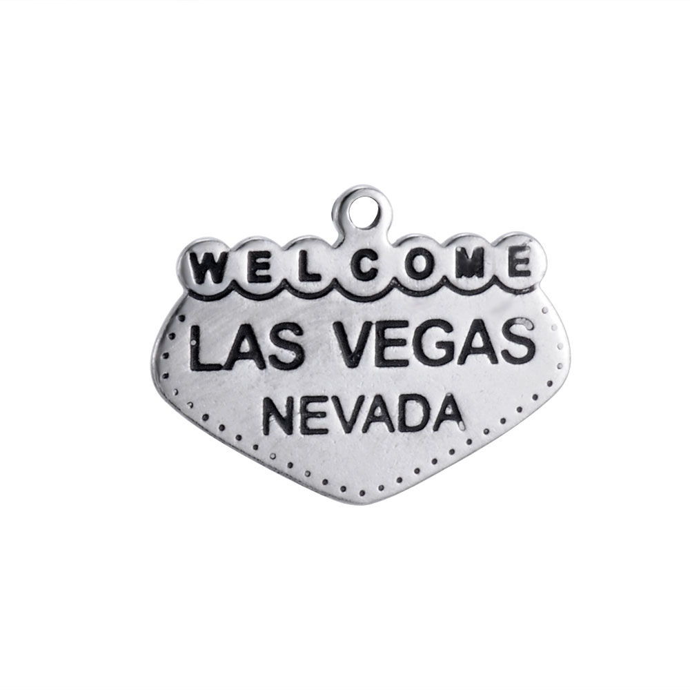 PandaHall 304 Stainless Steel Enamel Pendants, Las Vegas, Black, 16x22x1mm, Hole: 1mm Stainless Steel+Enamel Others Black