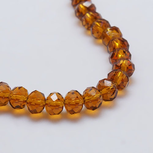 PandaHall Transparent Glass Bead Strands, Faceted, Rondelle, Peru, 6x4mm, Hole: 1mm; about 101pcs/strand, 18.5" Glass Rondelle Brown