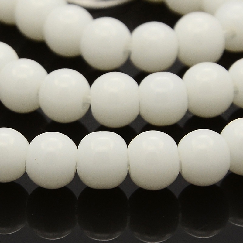 PandaHall Round Glass Beads Strands, White, 6mm, Hole: 1mm; about 69pcs/strand, 16.1" Glass Round White