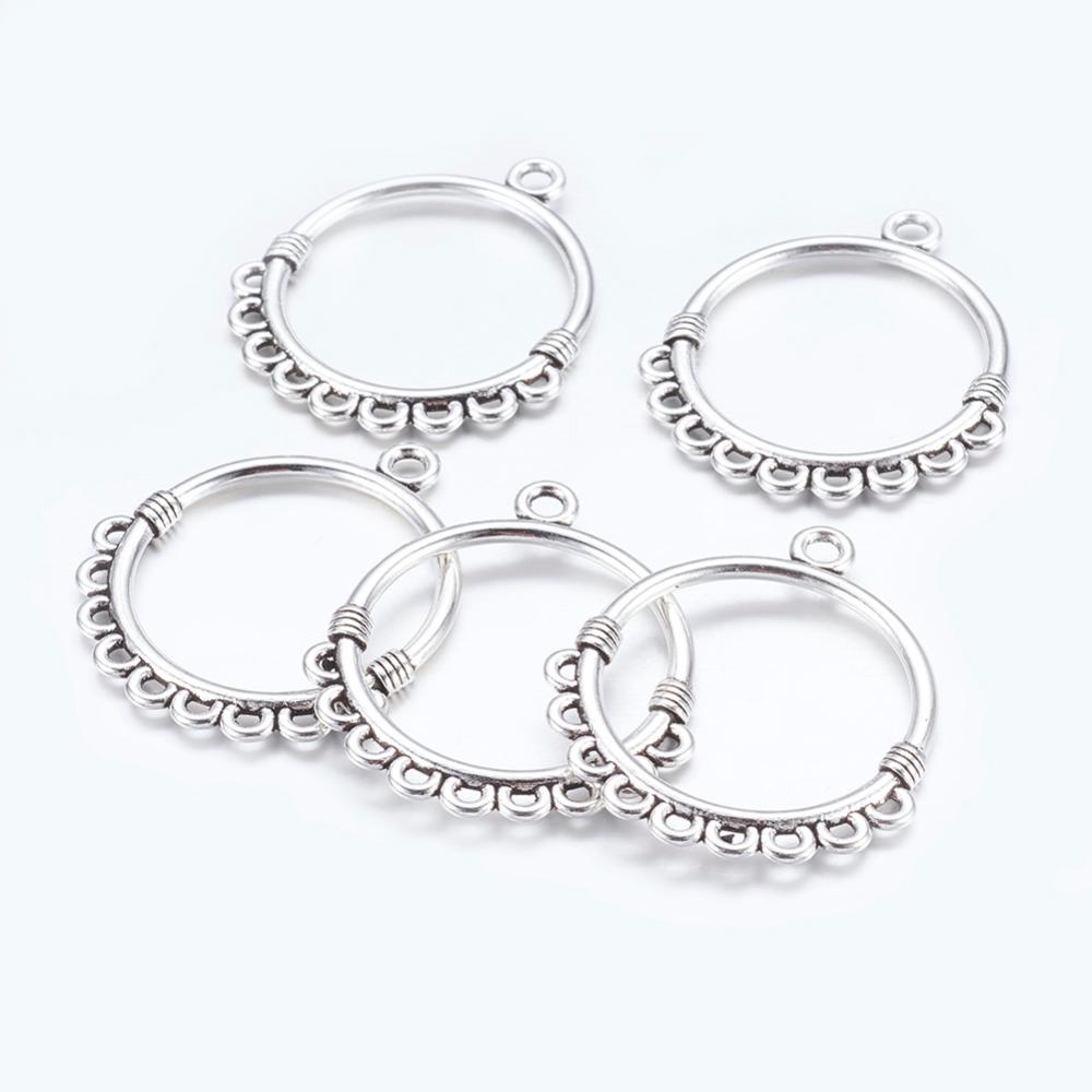 PandaHall Chandelier Component, Alloy Links, Ring, Antique Silver Color, about 30mm long, 34.5mm wide, 2mm thick, hole: 2mm Alloy Round