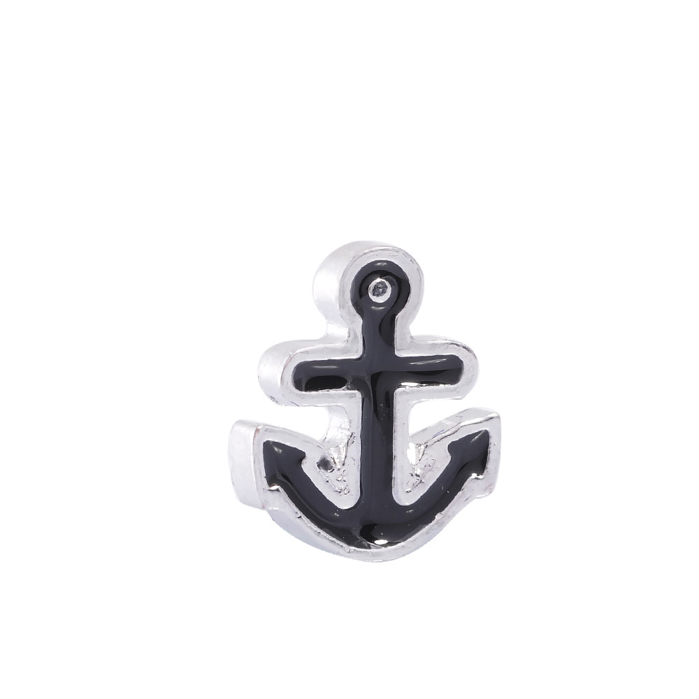 PandaHall Alloy Enamel Cabochons, with Rhinestone, Floating Locket Charms, Anchor, Black, 11x8.9x2mm Alloy Anchor & Helm Black