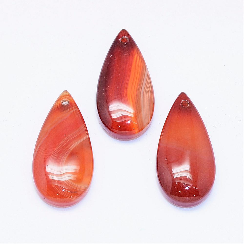 PandaHall Natural Red Agate/Carnelian  Pendants, Drop, Dyed, 29~31x14~15x4.5~5.5mm, Hole: 2mm Carnelian Drop Brown