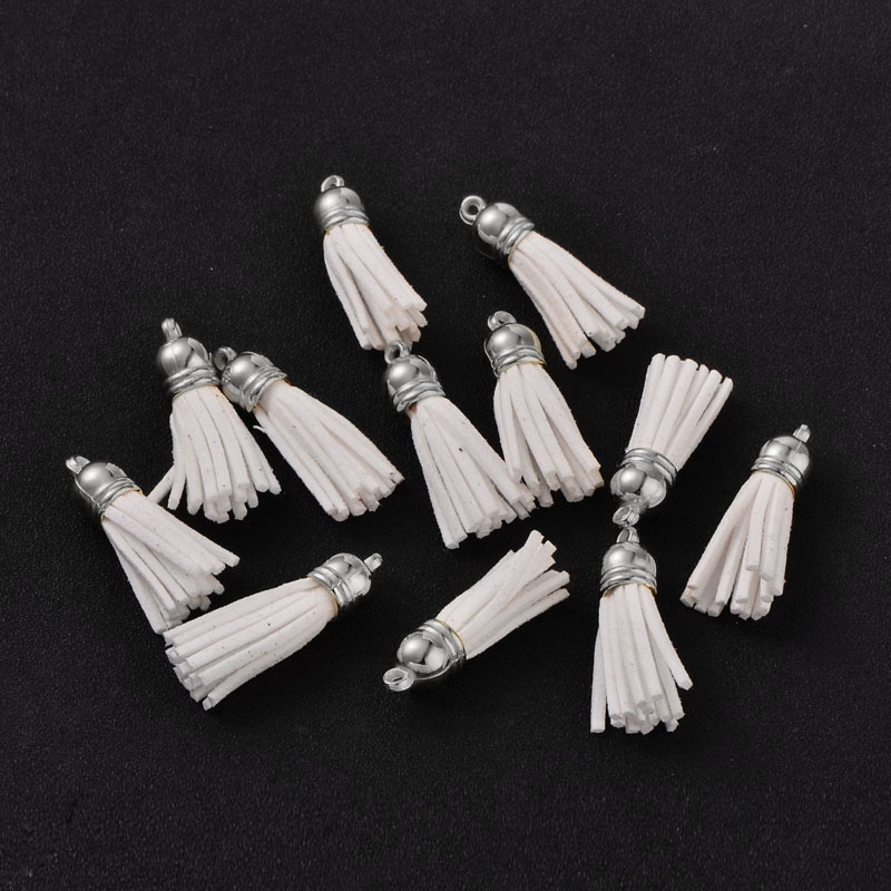 PandaHall Suede Tassels, with CCB Plastic Findings, Nice for DIY Earring or Cell Phone Straps Making, White, 38x10mm, Hole: 2mm Suede White