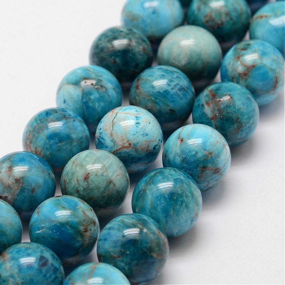 PandaHall Natural Apatite Beads Strands, Round, 14mm, Hole: 1mm; about 29pcs/strand, 15.7" Apatite Round Blue