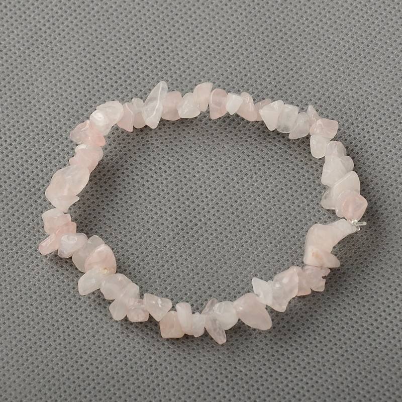 PandaHall Rose Quartz Chips Stretch Bracelets, LavenderBlush, 53mm Rose Quartz Pink