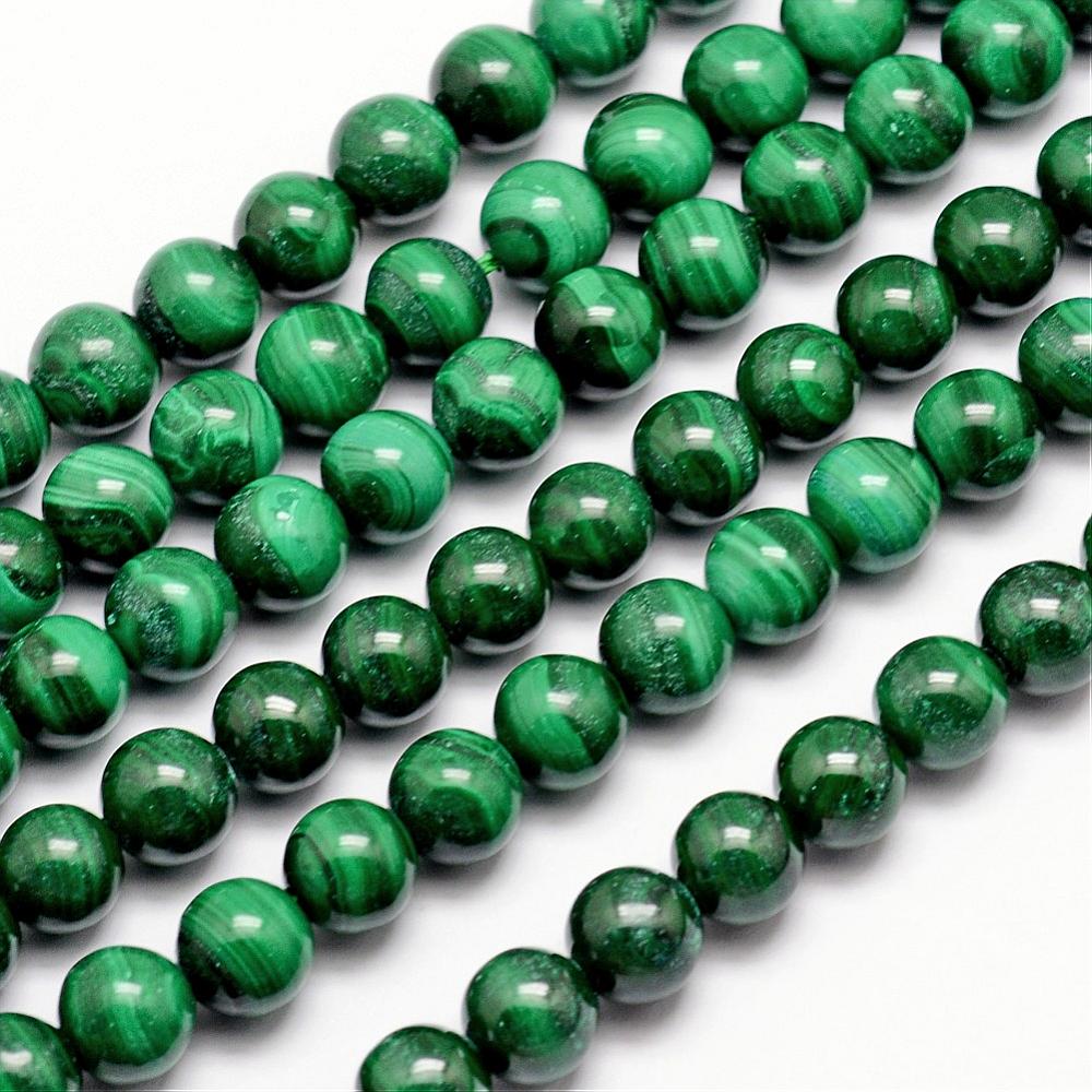 PandaHall Natural Malachite Bead Strands, Round, 8mm, Hole: 1mm; about 47pcs/strand, 15.5" Malachite Round