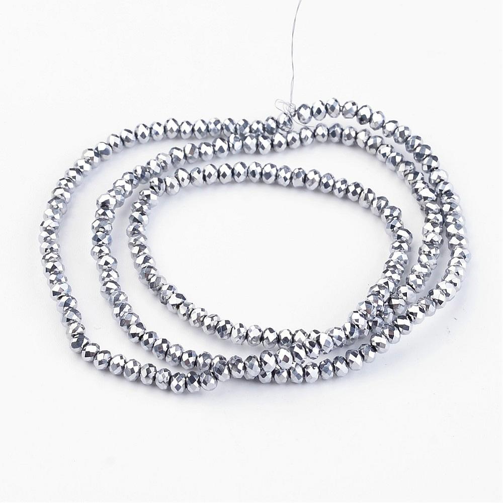 PandaHall Electroplate Glass Bead Strands, Faceted, Rondelle, Platinum Plated, 3x2mm, Hole: 1mm; about 196pcs/strand, 16" Glass Rondelle