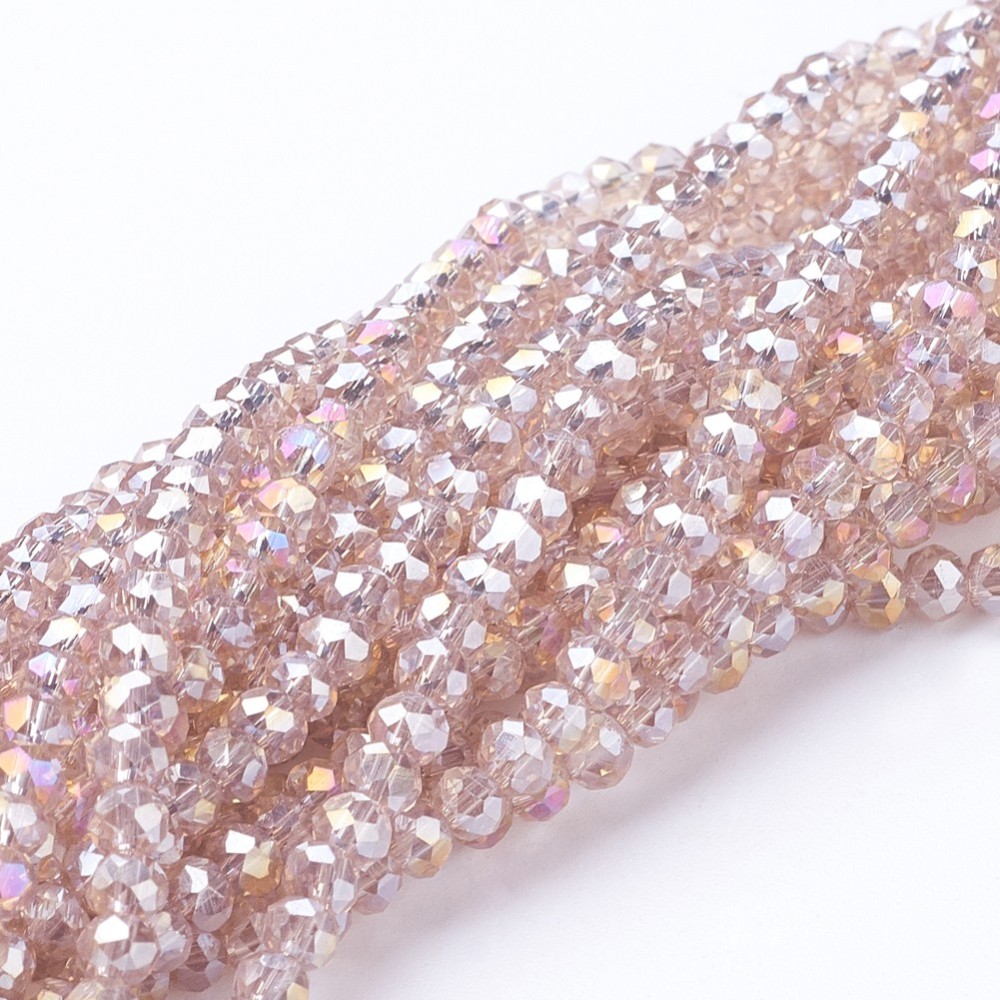 PandaHall Electroplate Glass Beads Strands, AB Color Plated, Faceted, Rondelle, WhiteSmoke, 4x3mm, Hole: 1mm; about 140pcs/strand, 16.5"...