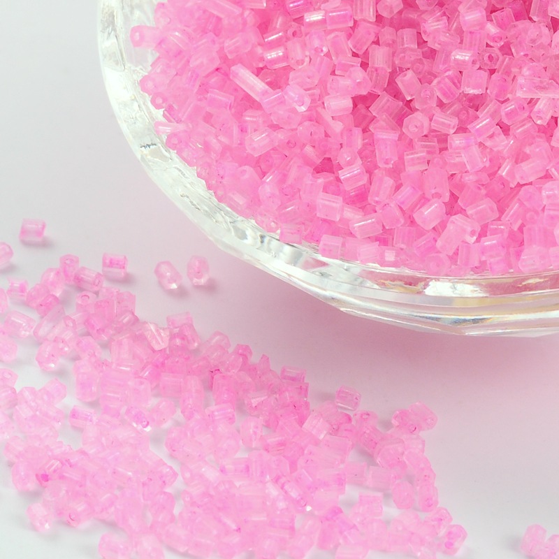 PandaHall 11/0 Glass seed beads, 2cut, Inside Colour, Fushia, Size: about 2.2mm in diameter; about 4500pcs/50g Glass Pink