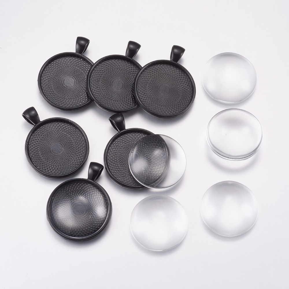 PandaHall DIY Pendant Making, with Tibetan Style Alloy Pendant Cabochon Settings and Clear Glass Cabochons, Flat Round, Gunmetal, Pendant...