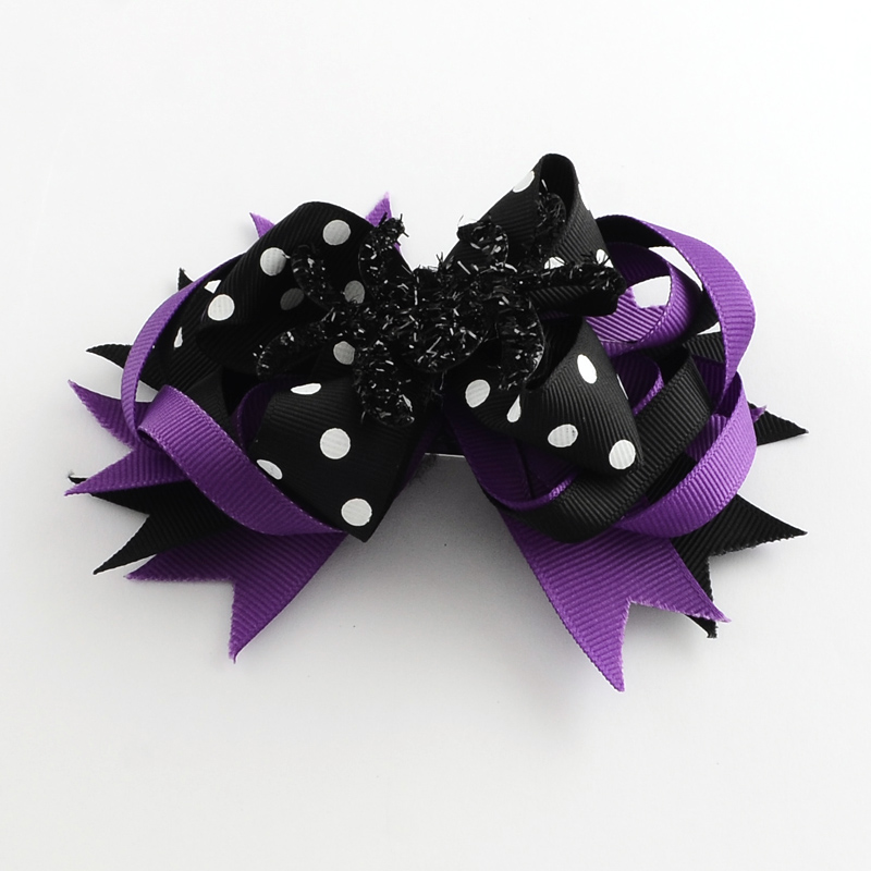 PandaHall Halloween Grosgrain Bowknot Alligator Hair Clips, with Iron Clips, Platinum, DarkViolet, 110x130mm Polyester Purple