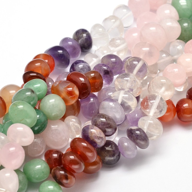 PandaHall Mixed Natural Gemstone Nuggets Bead Strands, Dyed, 6~10x9~12x8~10mm, Hole: 1mm; about 15.3"~15.7" Mixed Stone Nuggets