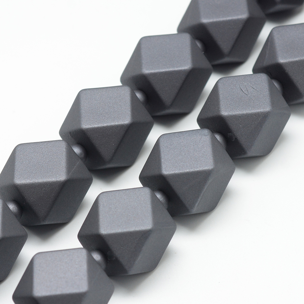 PandaHall Rubberized Style Acrylic Beads Strands, Polygon, DarkGray, 19.5x18x18mm, Hole: 3mm Acrylic Polygon Gray