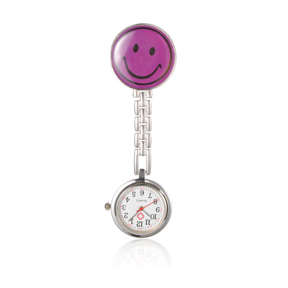 PandaHall Alloy Smiley Nurse Table Pocket Watches, with Alloy Enamel Table, Metal Chains and Iron Clips, Flat Round, MediumOrchid, 91mm;...