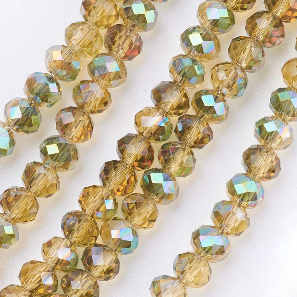 PandaHall Electroplate Glass Beads Strands, Faceted Rondelle, DarkGoldenrod, 4x3mm, Hole: 1mm; about 140pcs/strand, 16.5" Glass Rondelle...