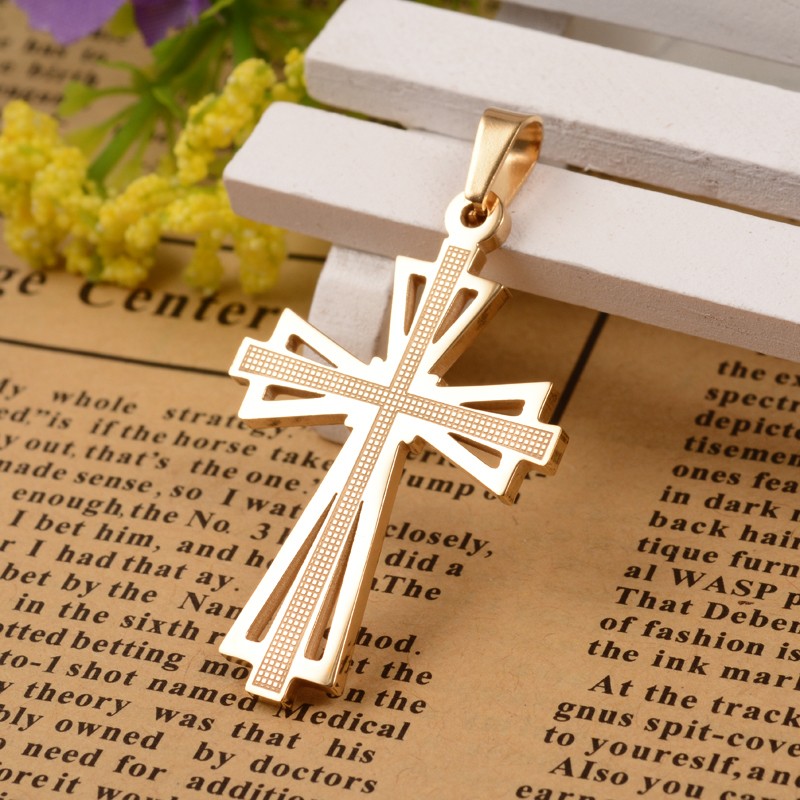 PandaHall 304 Stainless Steel Pendants,  Cross, Golden, 45x25x2mm, Hole: 4x6mm Stainless Steel Cross