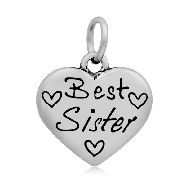 PandaHall 316 Stainless Steel Enamel Pendants, Heart with Word Best Sister, Stainless Steel Color, 16.5x17x3.5mm, Hole: 5mm; Jumpring: 7x1mm...